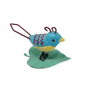 Midwest of Cannon Falls Metal Blue Bird Figurine Standing on a Leaf 2 Inch